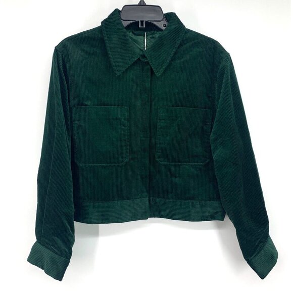 & Other Stories Jacket Green Corduroy Cropped Button Down Pocket NWT - Picture 1 of 15